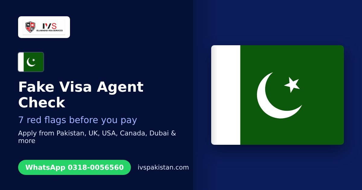 Fake visa agents in Pakistan: 7 red flags and how to check an agent, IVS guide cover with the Pakistan flag